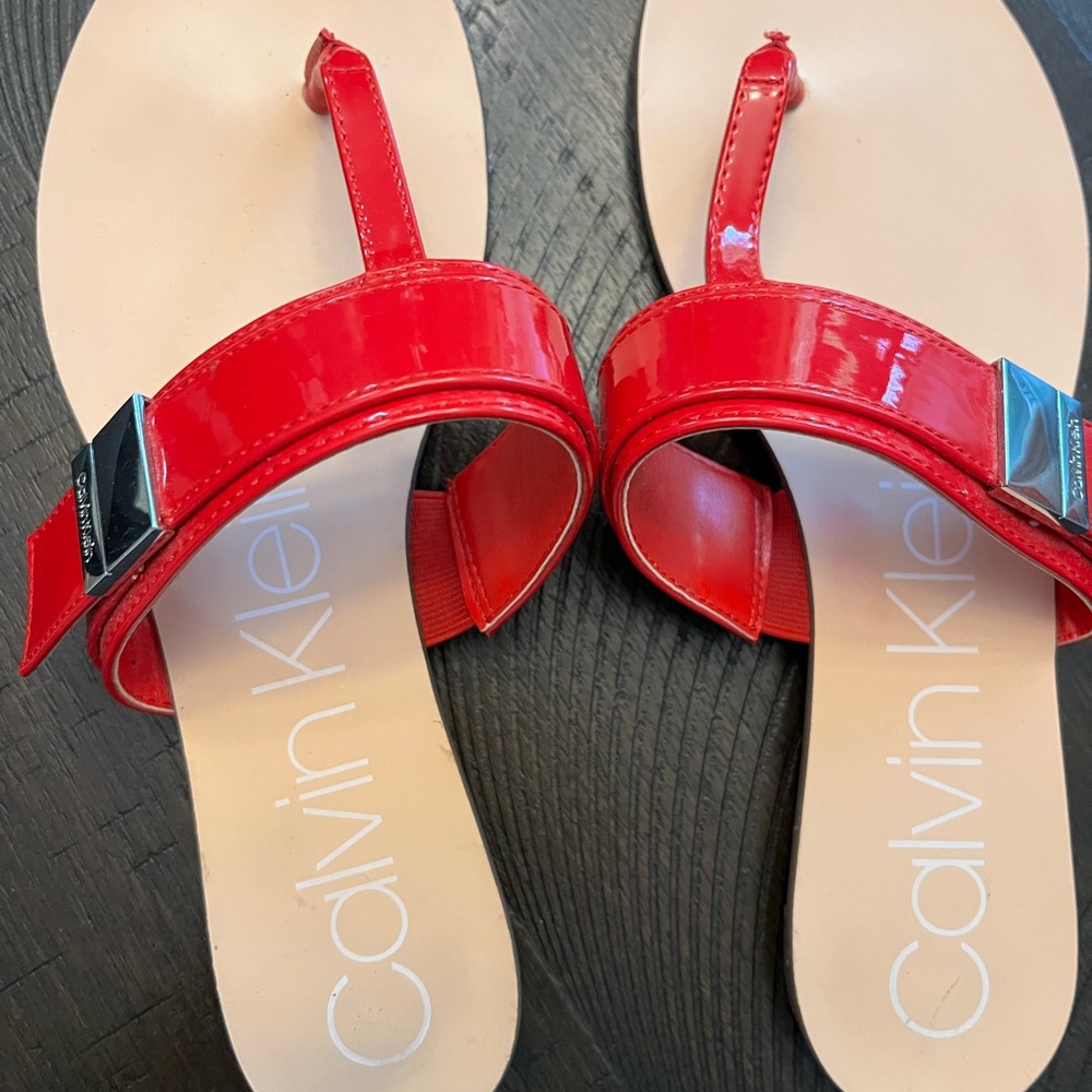 Calvin Klein Red Patent Leather Sandals